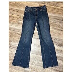 HM Divided Women Dark Wash Flare Jeans High Rise Seam Detail Size 10 Retro 70s